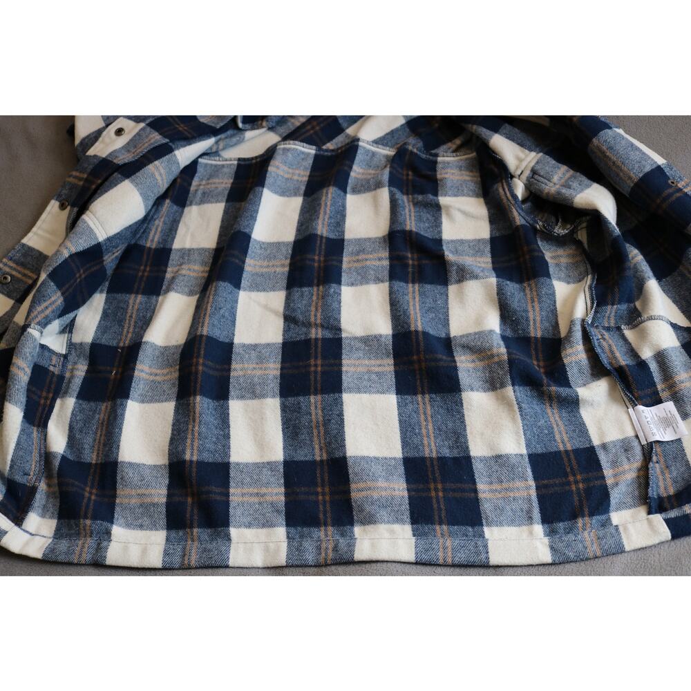 HFX Flannel Shirt Womens Medium Blue Brown White Plaid Flap Pockets Snap Buttons - Picture 14 of 16